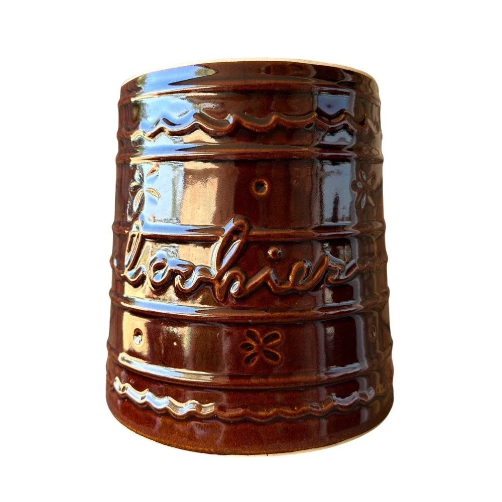 Vintage Mar-Crest Brown Glazed Stoneware Cookies Crock Jar Made in USA Cottage